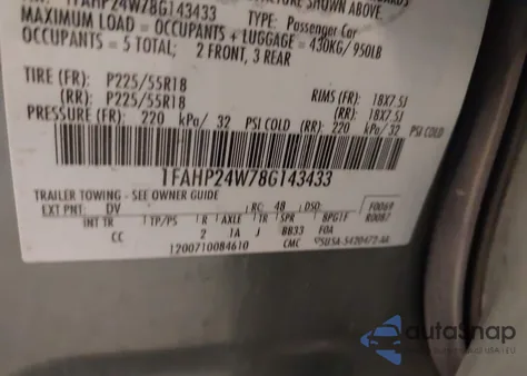 2008 Ford Taurus Sel from USA, damaged, VIN 1FAHP24W78G143433